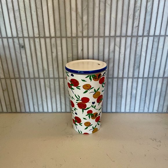 Opalhouse Stoneware Ceramic Tall Travel Mug‎ with Lid, Orange Fruit Pattern - Picture 1 of 7